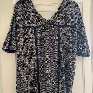 lucky brand black and cream tribal print quarter sleeve